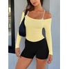 image:imageLASLULU Womens Sexy Off The Shoulder Long Sleeve Strapless Workout Crop TopButter Yellow