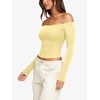 image:imageLASLULU Womens Sexy Off The Shoulder Long Sleeve Strapless Workout Crop TopButter Yellow