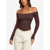 image:imageLASLULU Womens Sexy Off The Shoulder Long Sleeve Strapless Workout Crop TopCoffee