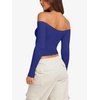 image:imageLASLULU Womens Sexy Off The Shoulder Long Sleeve Strapless Workout Crop TopKlein Blue