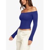 image:imageLASLULU Womens Sexy Off The Shoulder Long Sleeve Strapless Workout Crop TopKlein Blue