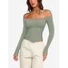 image:imageLASLULU Womens Sexy Off The Shoulder Long Sleeve Strapless Workout Crop TopLight Green