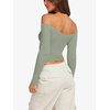 image:imageLASLULU Womens Sexy Off The Shoulder Long Sleeve Strapless Workout Crop TopLight Green