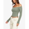 image:imageLASLULU Womens Sexy Off The Shoulder Long Sleeve Strapless Workout Crop TopLight Green