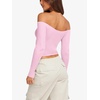 image:imageLASLULU Womens Sexy Off The Shoulder Long Sleeve Strapless Workout Crop TopLight Pink