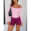 image:imageLASLULU Womens Sexy Off The Shoulder Long Sleeve Strapless Workout Crop TopLight Pink