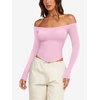 image:imageLASLULU Womens Sexy Off The Shoulder Long Sleeve Strapless Workout Crop TopLight Pink