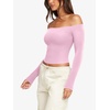 image:imageLASLULU Womens Sexy Off The Shoulder Long Sleeve Strapless Workout Crop TopLight Pink