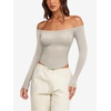 image:imageLASLULU Womens Sexy Off The Shoulder Long Sleeve Strapless Workout Crop TopOak