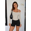 image:imageLASLULU Womens Sexy Off The Shoulder Long Sleeve Strapless Workout Crop TopOak
