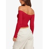 image:imageLASLULU Womens Sexy Off The Shoulder Long Sleeve Strapless Workout Crop TopRed