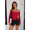 image:imageLASLULU Womens Sexy Off The Shoulder Long Sleeve Strapless Workout Crop TopRed