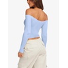 image:imageLASLULU Womens Sexy Off The Shoulder Long Sleeve Strapless Workout Crop TopSky Blue