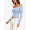 image:imageLASLULU Womens Sexy Off The Shoulder Long Sleeve Strapless Workout Crop TopSky Blue