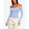 image:imageLASLULU Womens Sexy Off The Shoulder Long Sleeve Strapless Workout Crop TopSky Blue