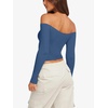 image:imageLASLULU Womens Sexy Off The Shoulder Long Sleeve Strapless Workout Crop TopStarry Blue