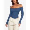 image:imageLASLULU Womens Sexy Off The Shoulder Long Sleeve Strapless Workout Crop TopStarry Blue