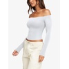 image:imageLASLULU Womens Sexy Off The Shoulder Long Sleeve Strapless Workout Crop TopWhite