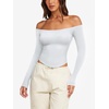 image:imageLASLULU Womens Sexy Off The Shoulder Long Sleeve Strapless Workout Crop TopWhite