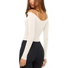 image:imageLASLULU Womens V Neck Long Sleeve Workout Tops Cross Wrap Off ShoulderBeige
