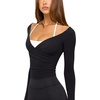 image:imageLASLULU Womens V Neck Long Sleeve Workout Tops Cross Wrap Off ShoulderBlack