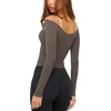 image:imageLASLULU Womens V Neck Long Sleeve Workout Tops Cross Wrap Off ShoulderCoffee
