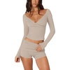 image:imageLASLULU Womens V Neck Long Sleeve Workout Tops Cross Wrap Off ShoulderLight Coffee
