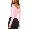 image:imageLASLULU Womens V Neck Long Sleeve Workout Tops Cross Wrap Off ShoulderPink