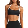 image:imageLASLULU Womens Halter Sports Bras Scoop Neck Workout Tops Padded BacklessBlack White