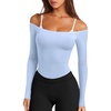 image:imageLASLULU Womens Sexy Off The Shoulder Long Sleeve Strapless Workout Crop TopSky Blue