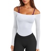 image:imageLASLULU Womens Sexy Off The Shoulder Long Sleeve Strapless Workout Crop TopWhite