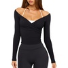 image:imageLASLULU Womens V Neck Long Sleeve Workout Tops Cross Wrap Off ShoulderBlack