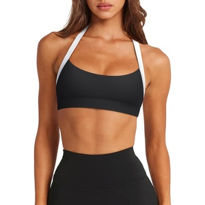 image:imageLASLULU Womens Halter Sports Bras Scoop Neck Workout Tops Padded BacklessBlack White