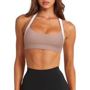 image:imageLASLULU Womens Halter Sports Bras Scoop Neck Workout Tops Padded BacklessSienna