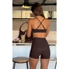 image:imageLASLULU Womens Sexy Sports Bra Padded Strappy Back Gym Bra Adjustable  Cute Halter Criss Cross Back Micro Sport BraRuched DecorLow ImpactAthletic Activewear Topsfor Workout Yoga Pilates GymEspresso