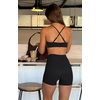 image:imageLASLULU Womens Sexy Sports Bra Padded Strappy Back Gym Bra Adjustable  Cute Halter Criss Cross Back Micro Sport BraRuched DecorLow ImpactAthletic Activewear Topsfor Workout Yoga Pilates GymBlack