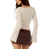 image:imageLASLULU Womens Bell Long Sleeve Top Boat Neck Shirts XSXL  Flare SleeveSlim Fitted Basic TopCropGoing Out TopsWorkoutAthleticYoga2026 TrendyY2KCasualCute Fall Winter TopApricot
