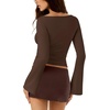 image:imageLASLULU Womens Bell Long Sleeve Top Boat Neck Shirts XSXL  Flare SleeveSlim Fitted Basic TopCropGoing Out TopsWorkoutAthleticYoga2026 TrendyY2KCasualCute Fall Winter TopCoffee