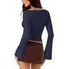 image:imageLASLULU Womens Bell Long Sleeve Top Boat Neck Shirts XSXL  Flare SleeveSlim Fitted Basic TopCropGoing Out TopsWorkoutAthleticYoga2026 TrendyY2KCasualCute Fall Winter TopNavy Blue
