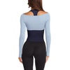 image:imageLASLULU Womens Colorblock Padded Long Sleeve Workout Tops Pilates Yoga Gym  Off the ShoulderBuilt in BraV NeckRacerbackLayeredTwoinOne PieceAthletic Activewear Ballet TopCute Going Out TopsBlue