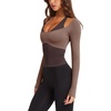 image:imageLASLULU Womens Colorblock Padded Long Sleeve Workout Tops Pilates Yoga Gym  Off the ShoulderBuilt in BraV NeckRacerbackLayeredTwoinOne PieceAthletic Activewear Ballet TopCute Going Out TopsCoffee