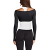image:imageLASLULU Womens Colorblock Padded Long Sleeve Workout Tops Pilates Yoga Gym  Off the ShoulderBuilt in BraV NeckRacerbackLayeredTwoinOne PieceAthletic Activewear Ballet TopCute Going Out TopsBlack