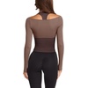 image:imageLASLULU Womens Colorblock Padded Long Sleeve Workout Tops Pilates Yoga Gym  Off the ShoulderBuilt in BraV NeckRacerbackLayeredTwoinOne PieceAthletic Activewear Ballet TopCute Going Out TopsCoffee