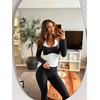 image:imageLASLULU Womens Colorblock Padded Long Sleeve Workout Tops Pilates Yoga Gym  Off the ShoulderBuilt in BraV NeckRacerbackLayeredTwoinOne PieceAthletic Activewear Ballet TopCute Going Out TopsBlack