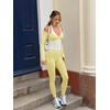 image:imageLASLULU Womens Colorblock Padded Long Sleeve Workout Tops Pilates Yoga Gym  Off the ShoulderBuilt in BraV NeckRacerbackLayeredTwoinOne PieceAthletic Activewear Ballet TopCute Going Out TopsButter Yellow