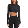 image:imageLASLULU Womens Long Sleeve Workout Crop Top Open Back Slim Shirt  High Neck CrewneckBacklessAthletic Gym Yoga Pilates TopsFitted TightDance Sport TopSexy CuteGoing Out TopBlack