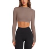 image:imageLASLULU Womens Long Sleeve Workout Crop Top Open Back Slim Shirt  High Neck CrewneckBacklessAthletic Gym Yoga Pilates TopsFitted TightDance Sport TopSexy CuteGoing Out TopCoffee