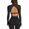image:imageLASLULU Womens Long Sleeve Workout Crop Top Open Back Slim Shirt  High Neck CrewneckBacklessAthletic Gym Yoga Pilates TopsFitted TightDance Sport TopSexy CuteGoing Out TopBlack