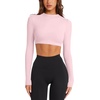 image:imageLASLULU Womens Long Sleeve Workout Crop Top Open Back Slim Shirt  High Neck CrewneckBacklessAthletic Gym Yoga Pilates TopsFitted TightDance Sport TopSexy CuteGoing Out TopPink
