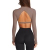image:imageLASLULU Womens Long Sleeve Workout Crop Top Open Back Slim Shirt  High Neck CrewneckBacklessAthletic Gym Yoga Pilates TopsFitted TightDance Sport TopSexy CuteGoing Out TopCoffee